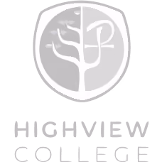 Highview College logo featuring a shield with a stylized tree and the letter P inside.