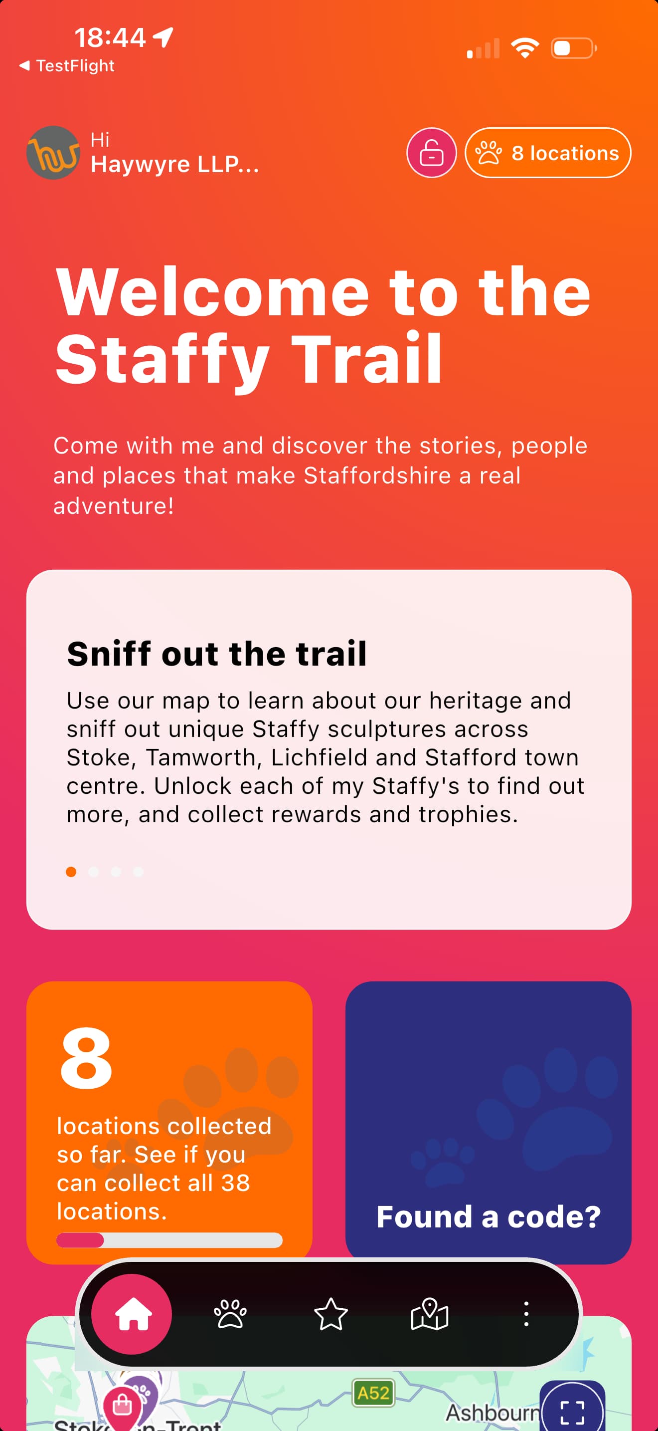 Staffy Trail app — welcome