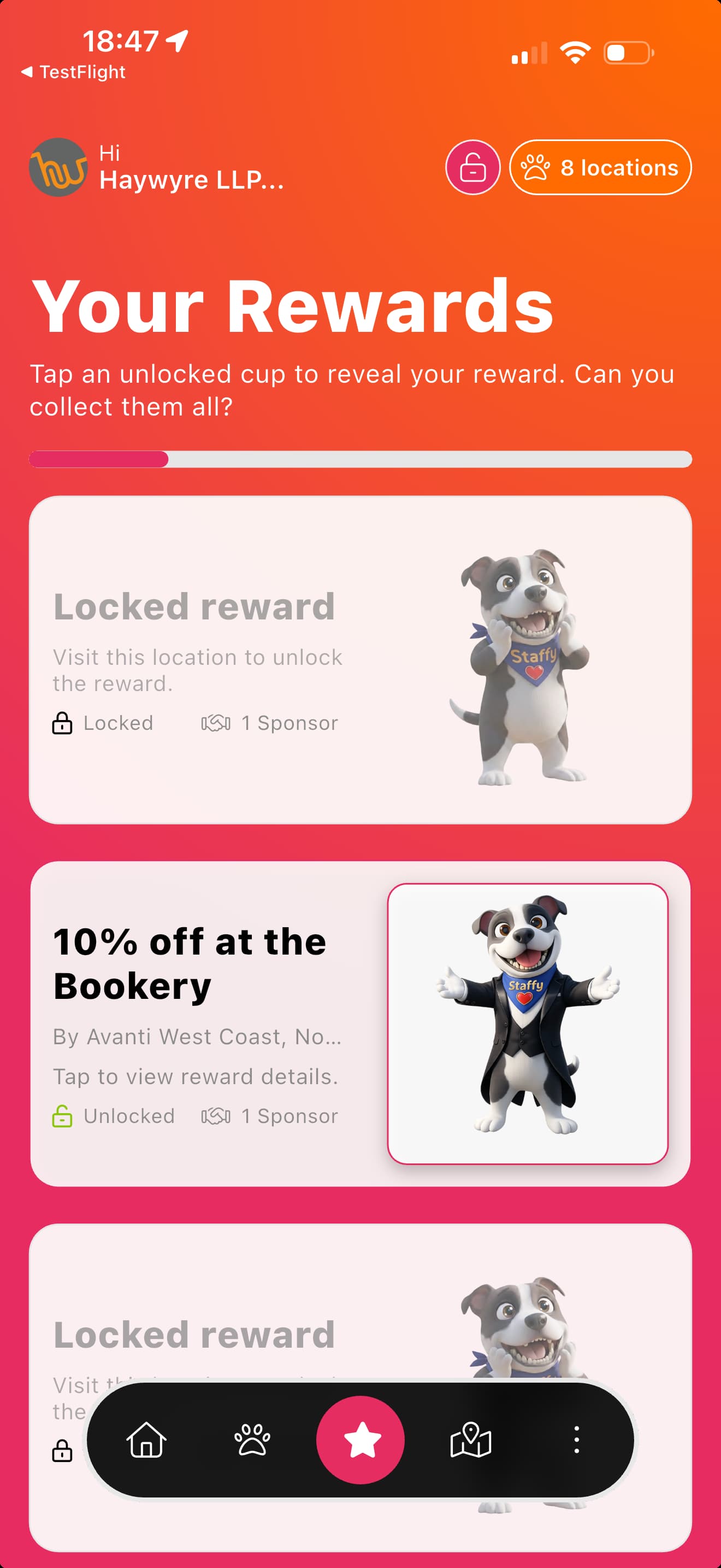 Staffy Trail app — rewards