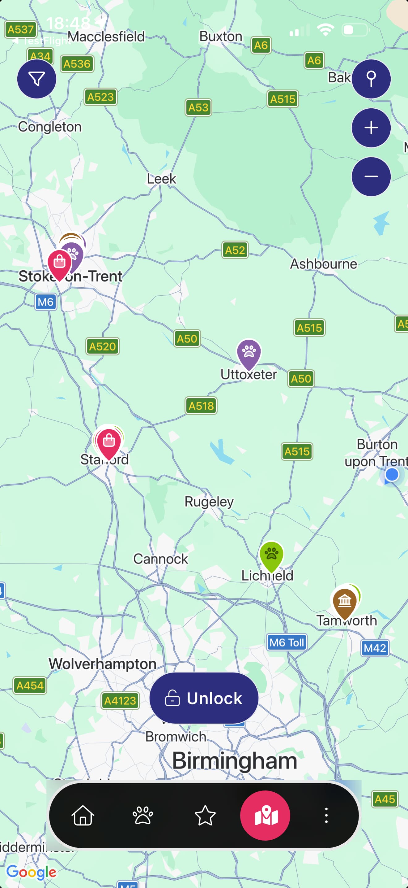 Staffy Trail app — trail map