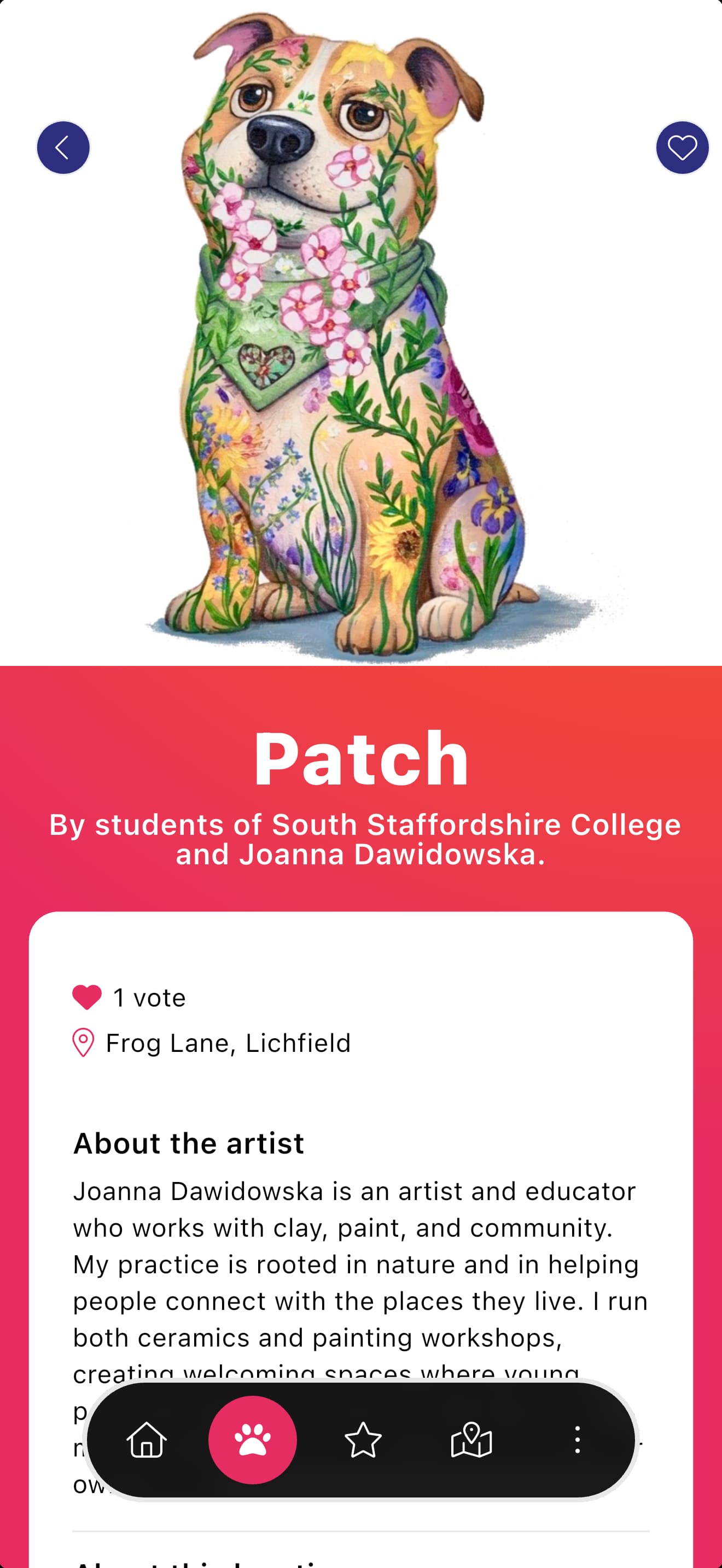 Staffy Trail app — sculpture detail