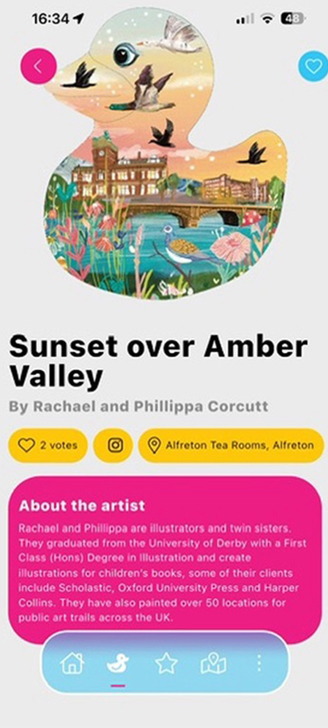Sunset over Amber Valley sculpture detail from the Ay Up Me Duck Trail app