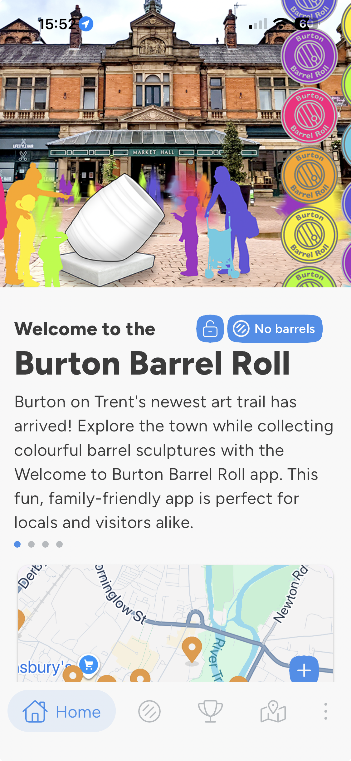 Welcome screen from the Burton Barrel Roll app