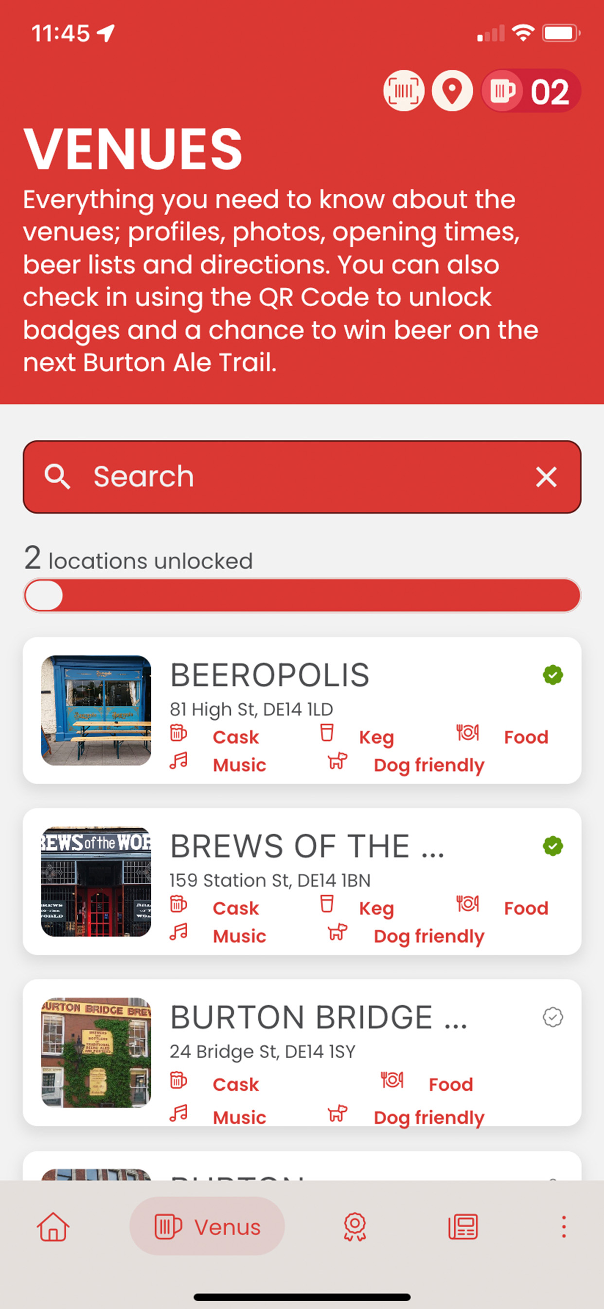Burton Ale Trail app — venues