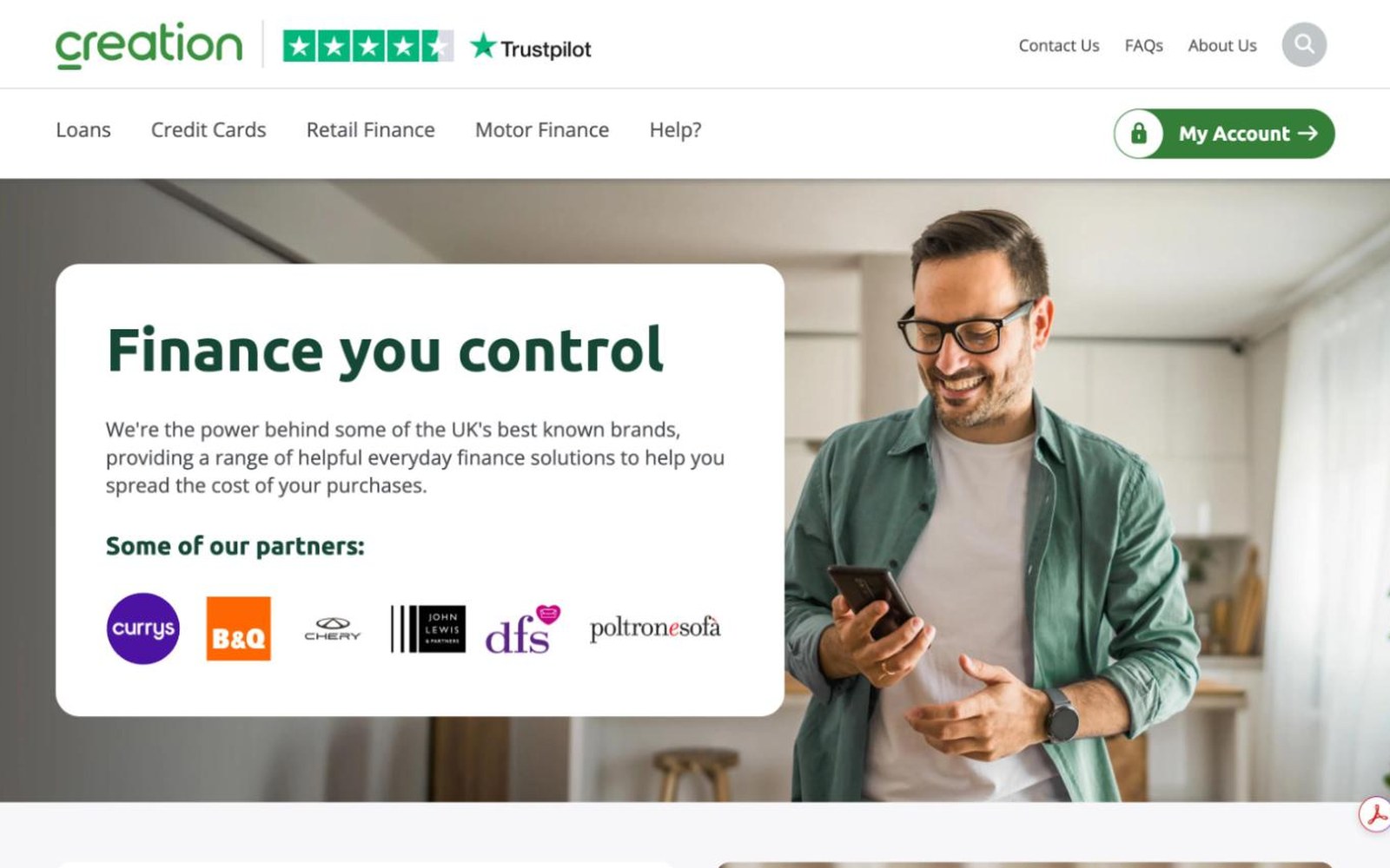 The Creation Finance website, part of BNP Paribas Personal Finance, showing its retail partner brands