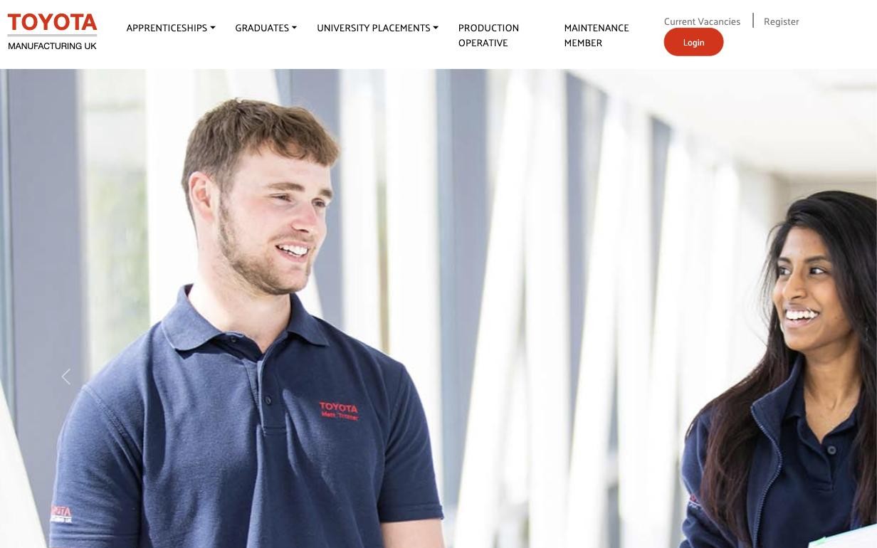 The Toyota Motor Manufacturing UK recruitment portal, where candidates register, search vacancies and apply