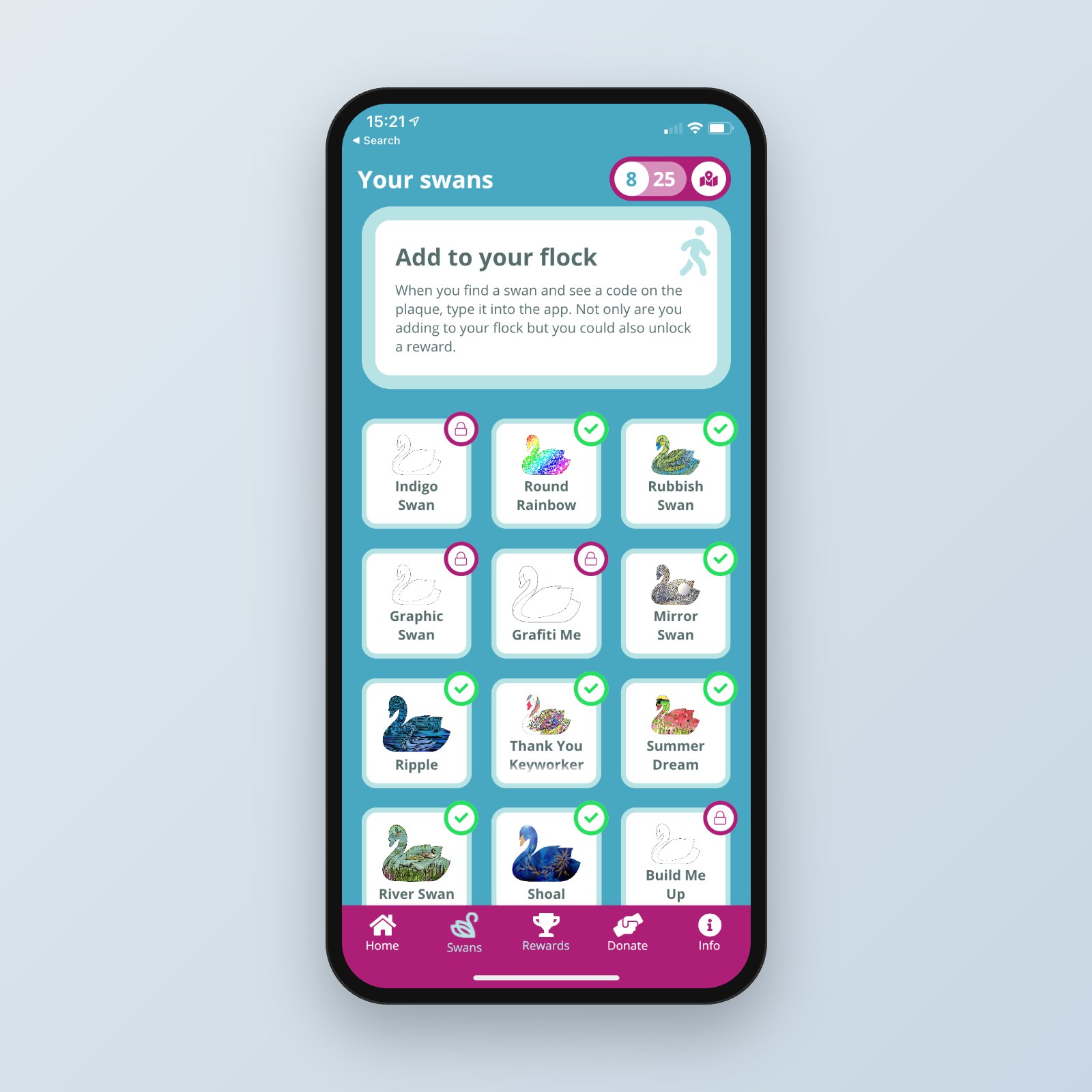 Burton Swans app, collected swan designs