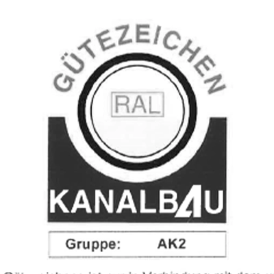 RAL Gütezeichen Kanalbau mit der Kennzeichnung Gruppe AK2.
