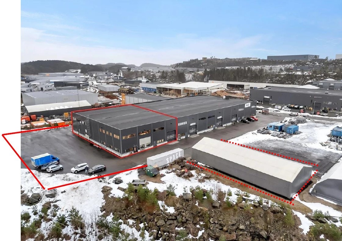 Lagerhall, produksjonshall og kontorlokale på Mjåvann
