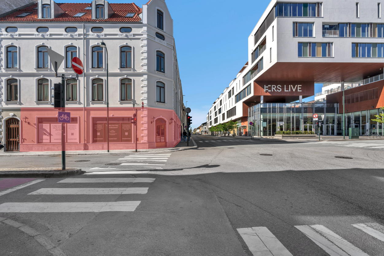 Ny hjørneseksjon på 520 kvm BTA i trafikkert hjørne - Kristiansand