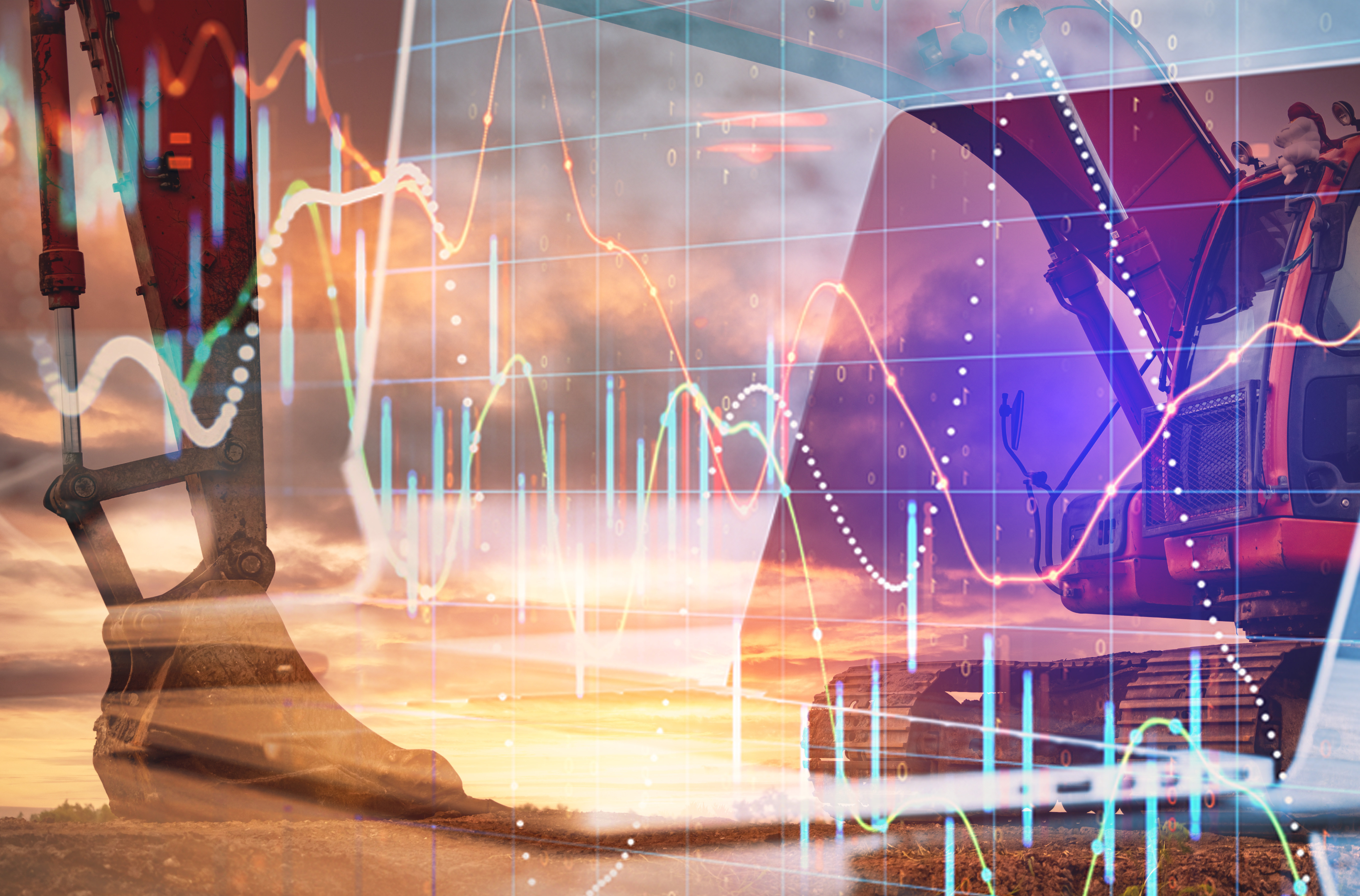 Dashboard interface displaying fault count, operating time, utilization percentage, fuel consumption, machine utilization and error statistics with charts and fault list.