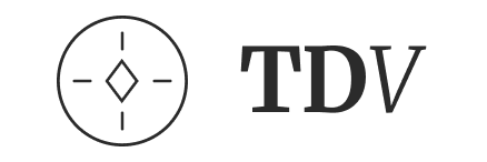 Circle with a diamond shape in the center and four dashes around it followed by the letters TDV.