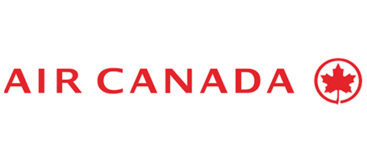 Air Canada logo with red text and a red maple leaf inside a circle.