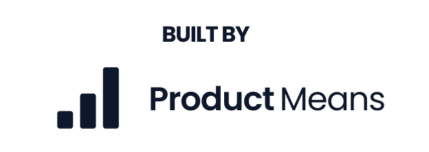 Product Means company logo with stylized bar chart icon and text 'Built By Product Means'.