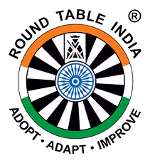 Round Table India logo featuring a circular design with black and white segments, and Indian flag colors.