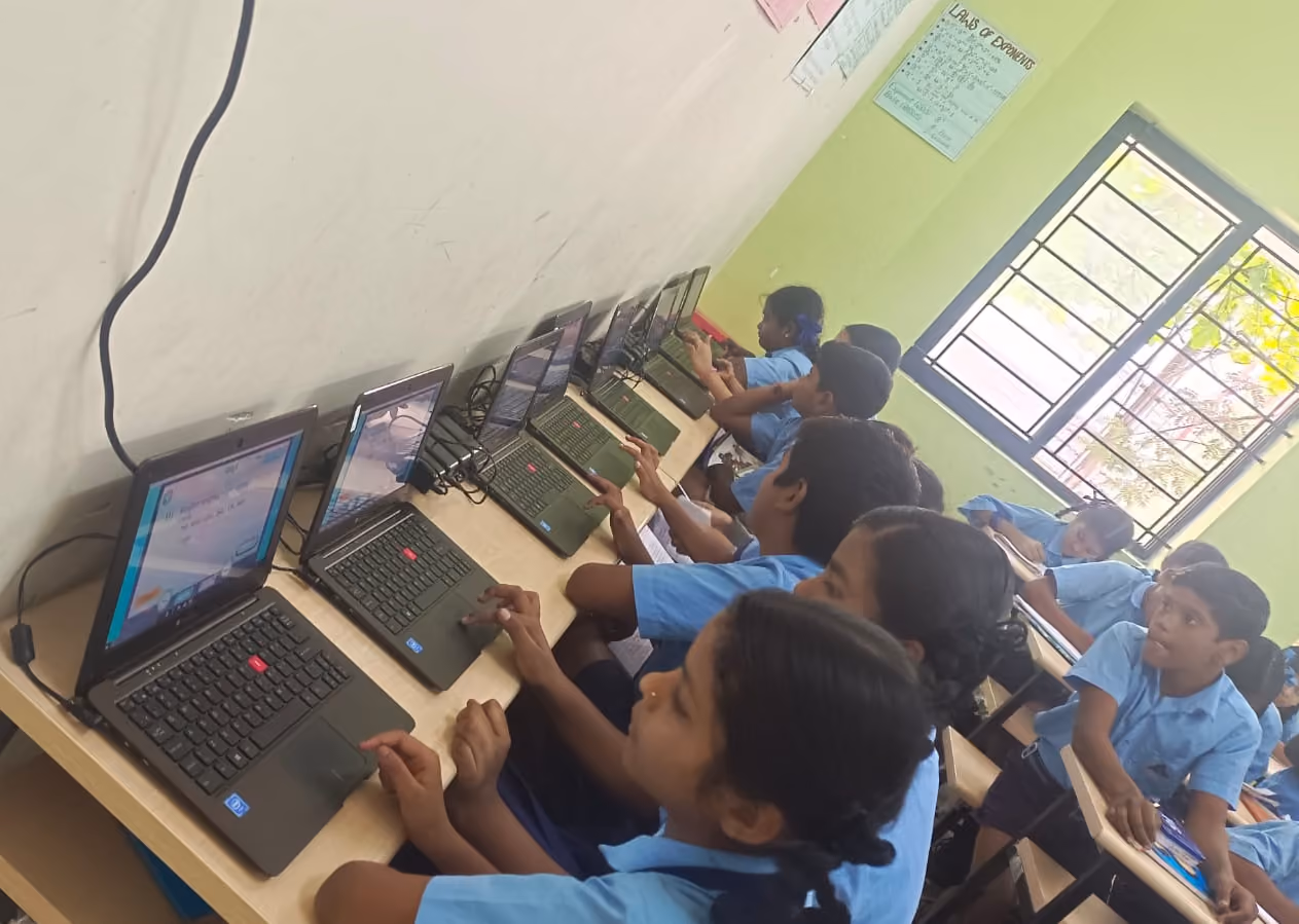 Students using computers during a digital learning session