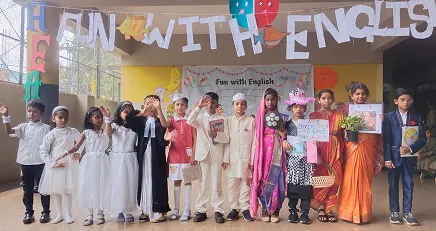 School students performing during a Fun with English learning event