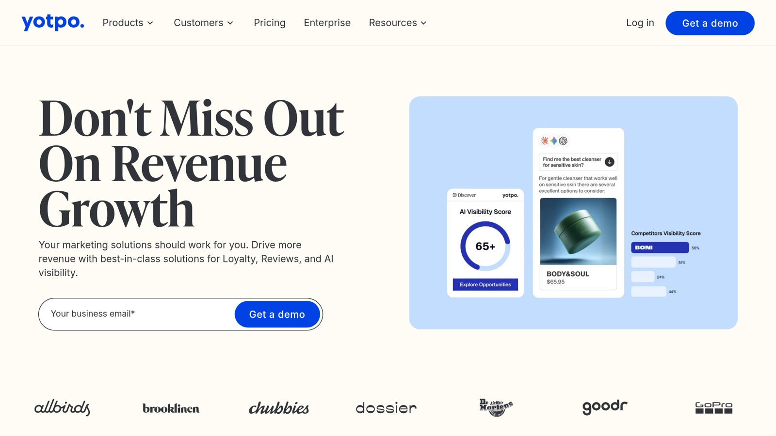 Yotpo positions itself as a unified platform for reviews, loyalty, SMS, and subscriptions, with pricing starting at $9 for the basic Reviews tier.