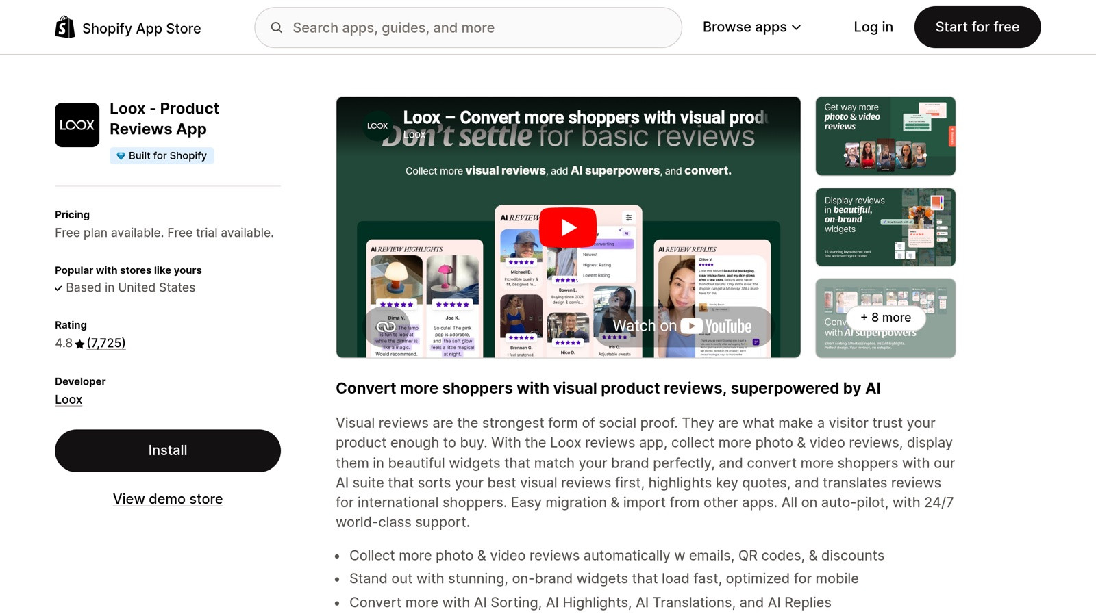 Loox on the Shopify App Store — photo and video review specialist with referral program built-in.