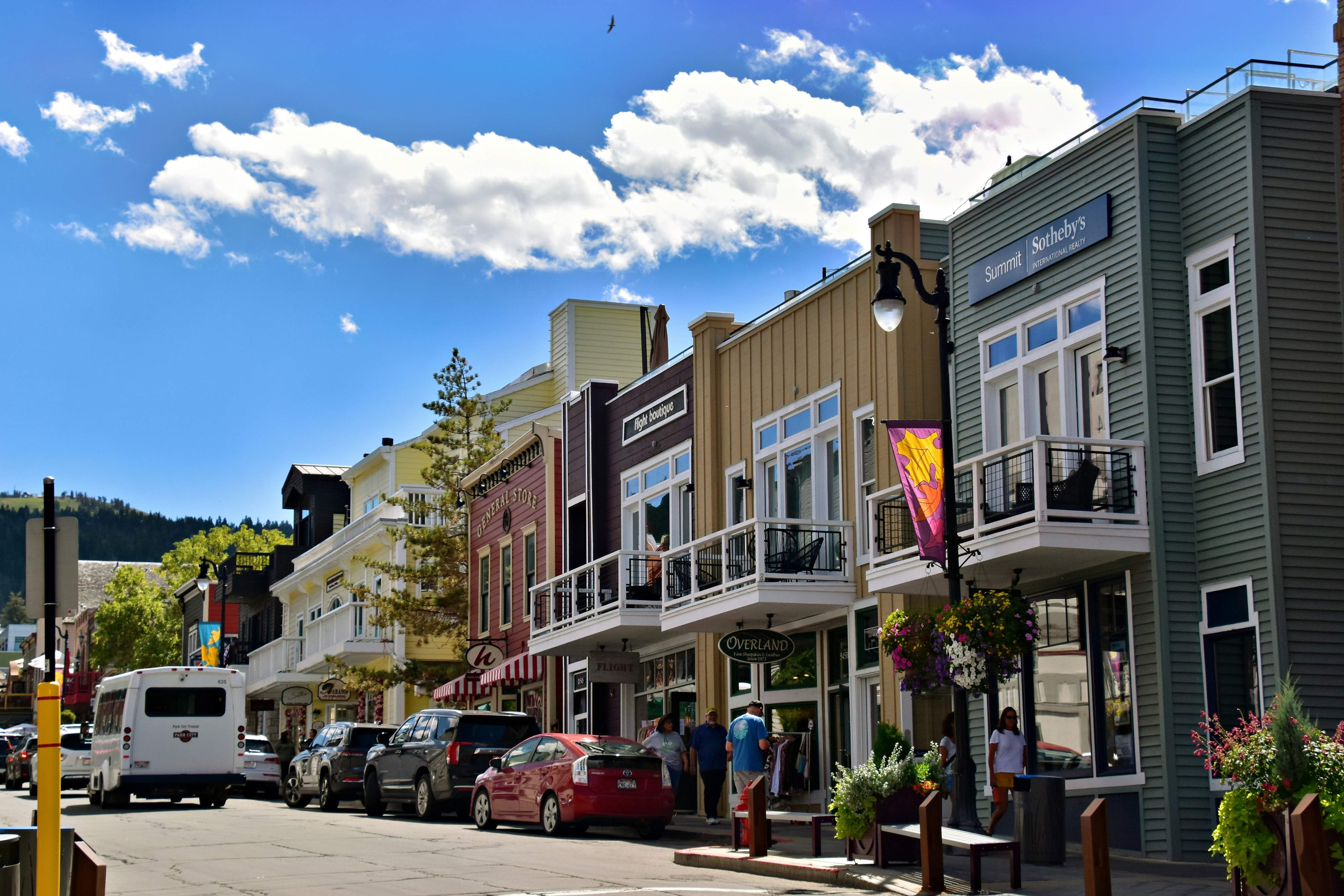 Small-town main street with local shops and parked cars under a clear sky, representing healthcare access for a rural workforce.
