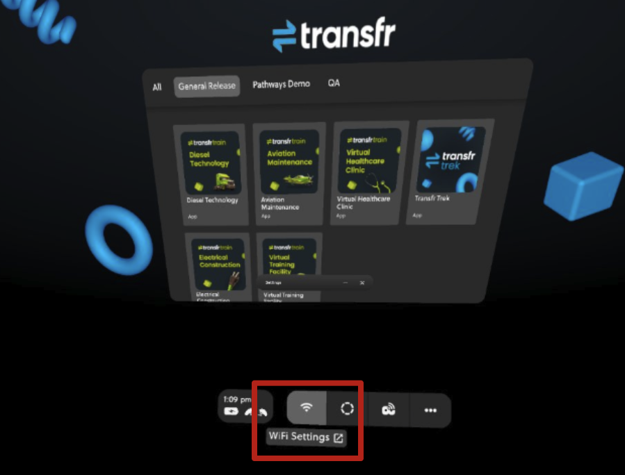 The headset toolbar with the Wi-Fi Settings control highlighted