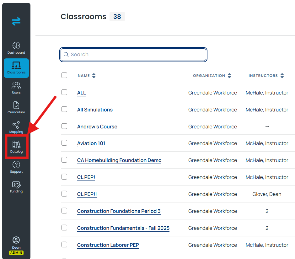 The Transfr Dashboard left navigation with Catalog highlighted