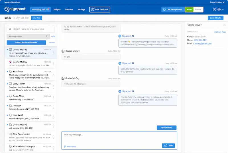 A SignpostAI Messaging Hub screenshot