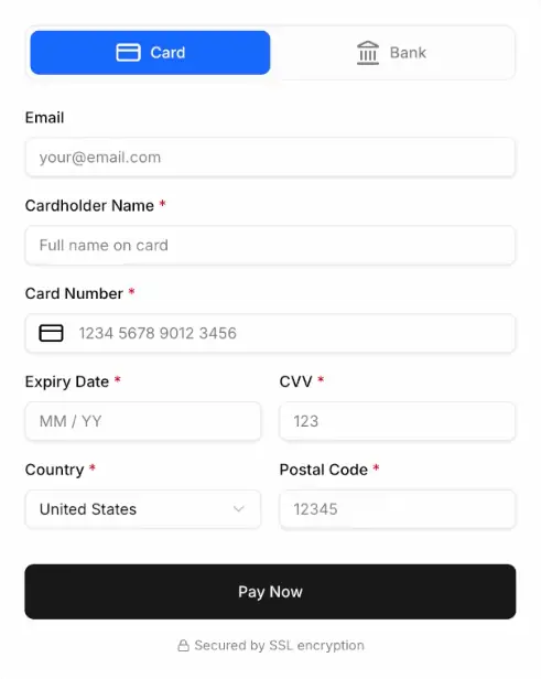 A screenshot of customer payment options after receiving an invoice