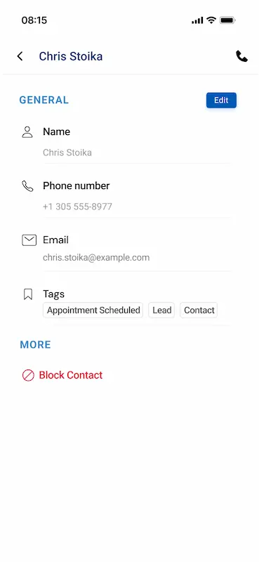 Screenshot of the contact screen of the SignpostAI Mobile App
