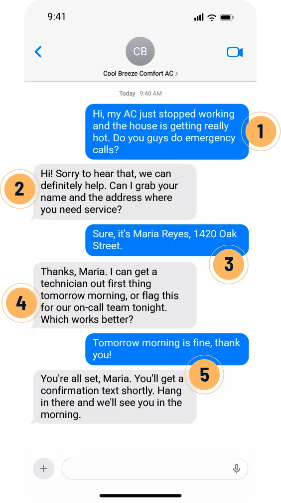 A screenshot of an example text message handled by SignpostAI AI SMS