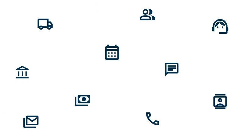 Illustration of separate, disconnected tools for calls, scheduling, and invoicing