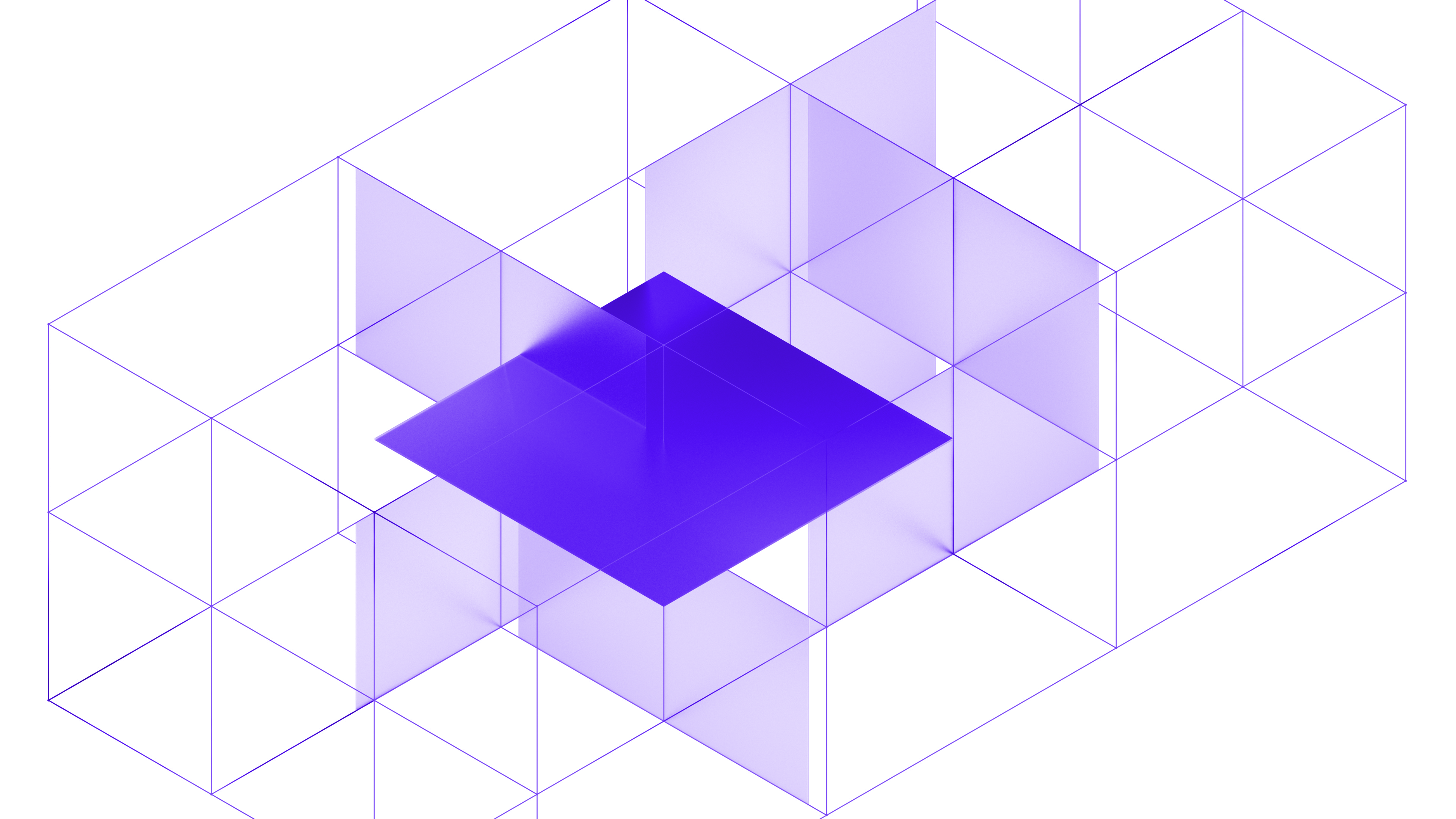 Isometric wireframe cubes with dark and translucent gray planes