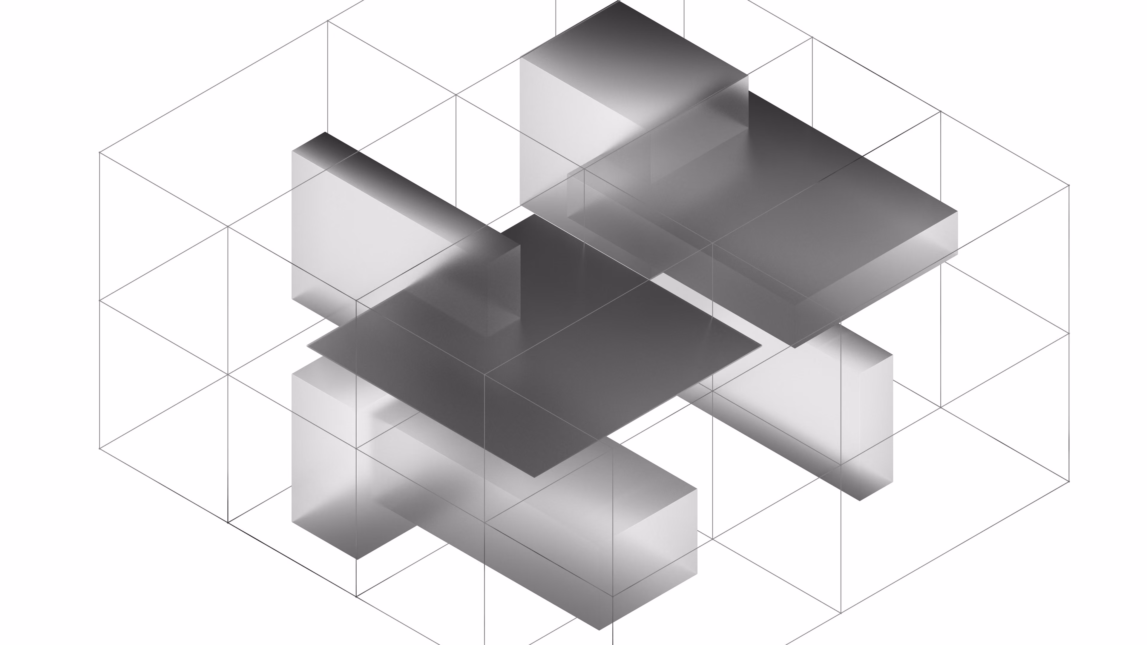 Abstract wireframe grid with overlapping translucent geometric planes