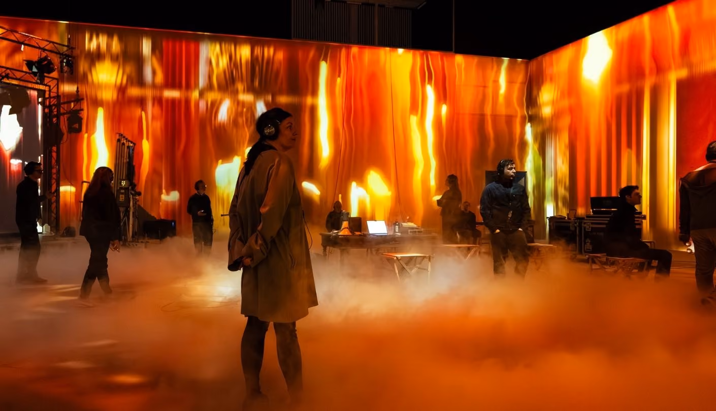Exhibition space with light, sound and projection working together