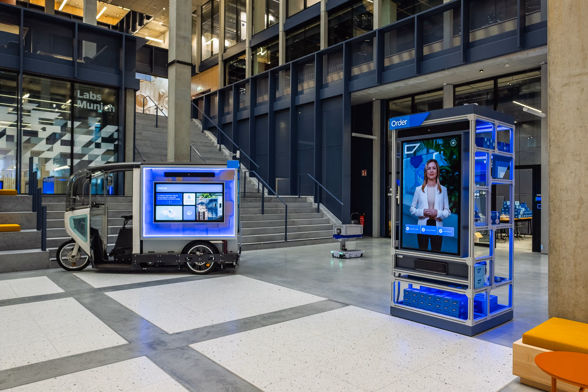 Electric delivery vehicle and order kiosk in a Munich innovation lab