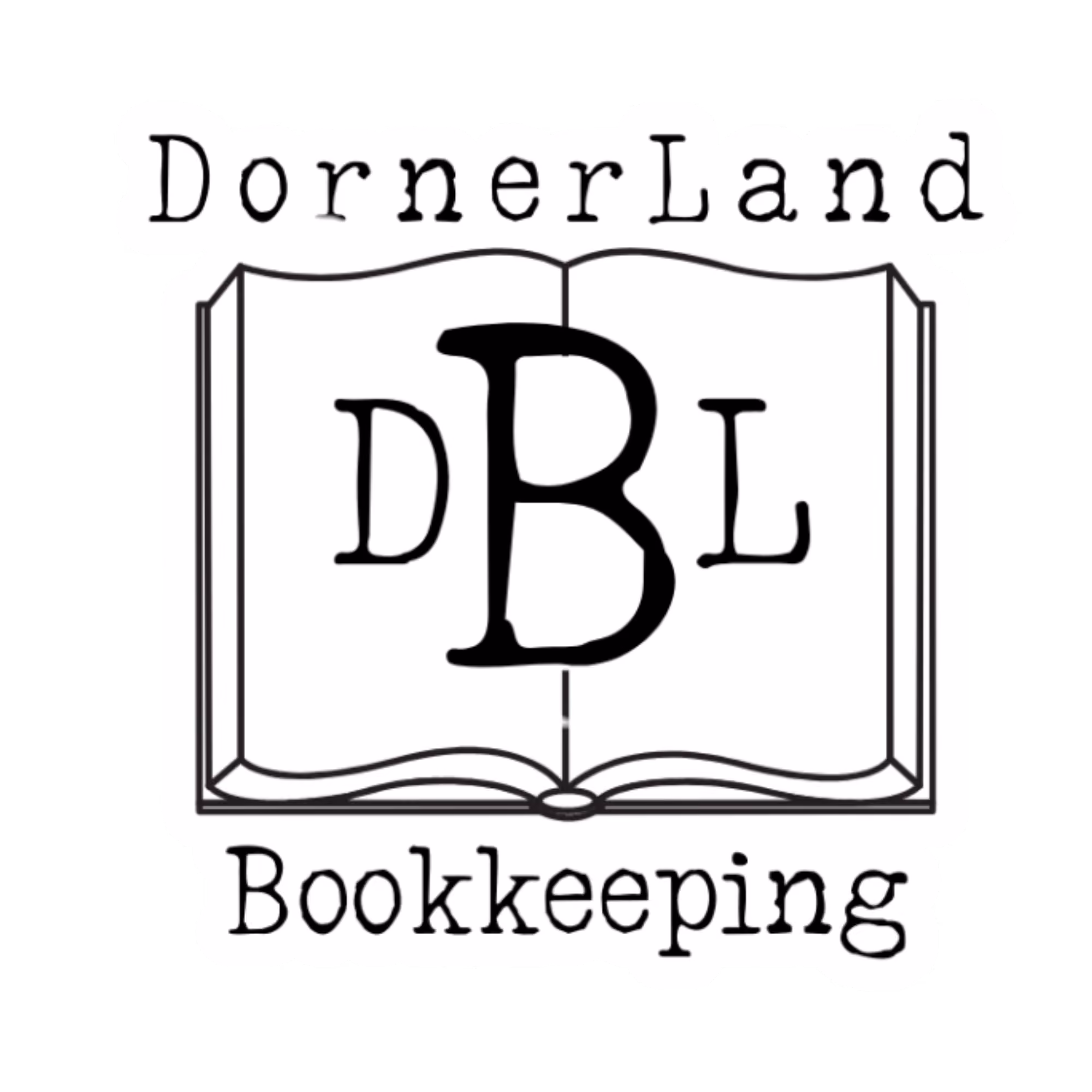 Logo for DornerLand Bookkeeping featuring an open book with the letters D, B, and L inside.