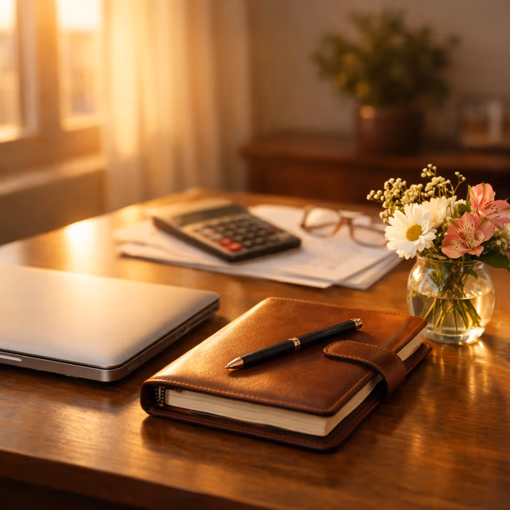 A serene workspace representing financial control and stress-free small business bookkeeping.