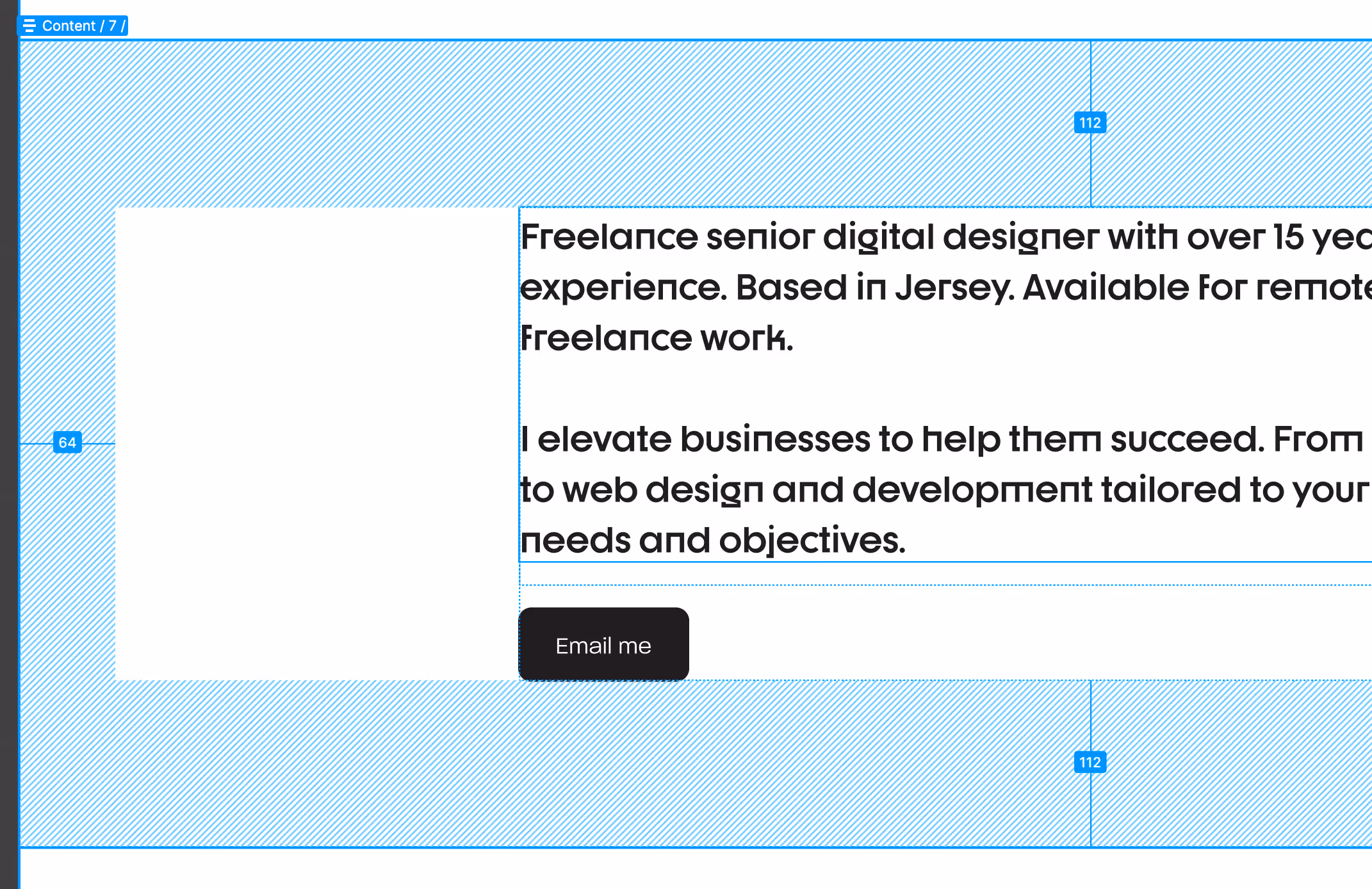 A screenshot of a website design with consistent spacing and plenty of white space around some text.t