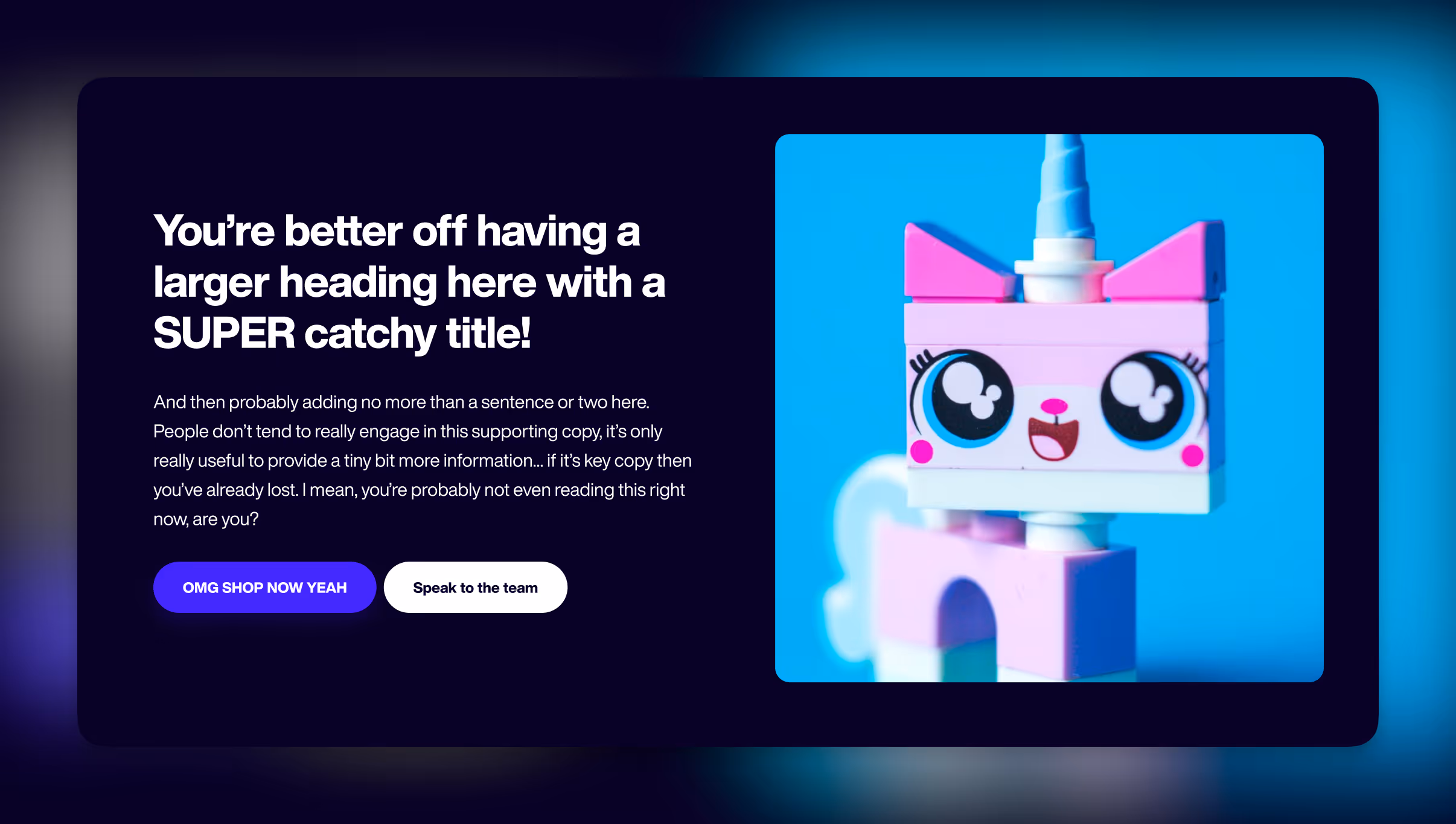 An example website section with too much text
