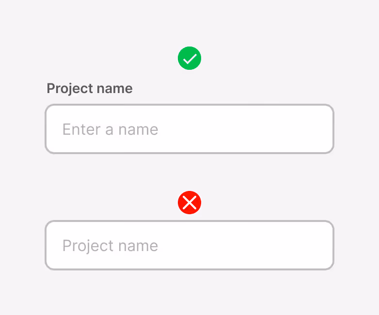 A mockup of a good and bad example of placeholder text being used as a label