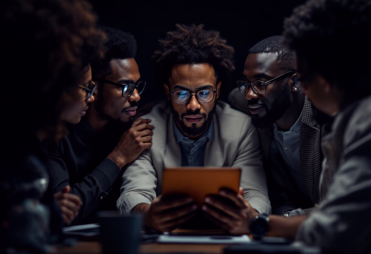 image of a diverse group of professionals in a meeting room for a digital marketing & advertising agency
