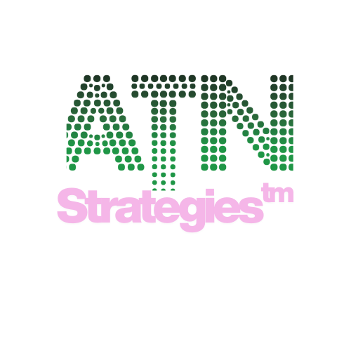 Logo displaying 'ATN' in green dot pattern above the word 'Strategies' in bold pink text.