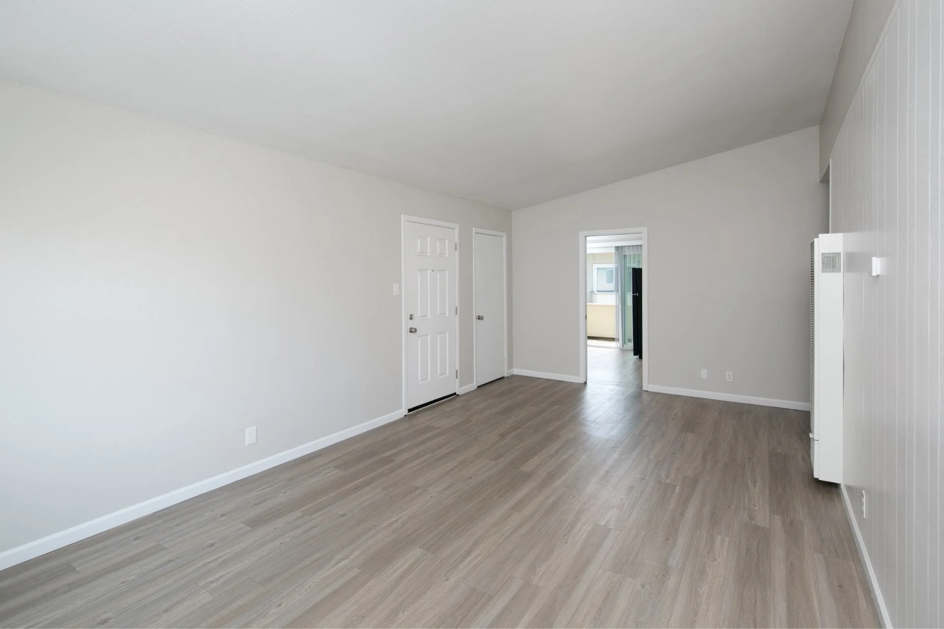 Empty room with plank flooring