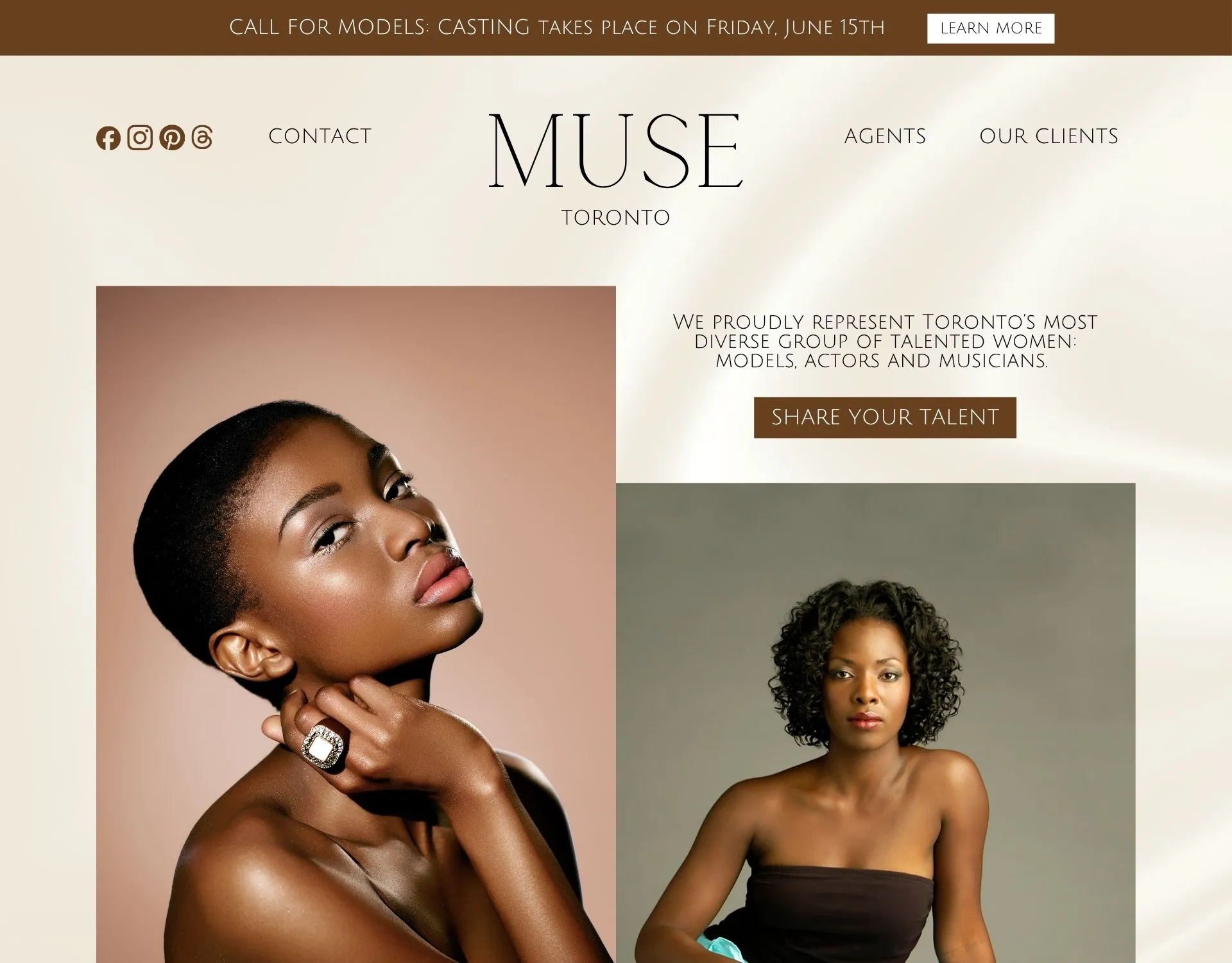 A web and brand design for a modelling agency focused on multiculturalism and diversity