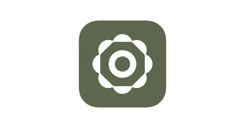 Simplified black gear or settings icon with a circular center and rounded square background.