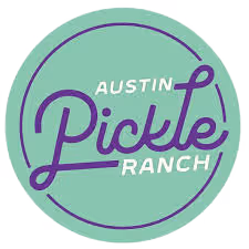 Austin Pickle Ranch logo with stylized purple text on a green circular background.