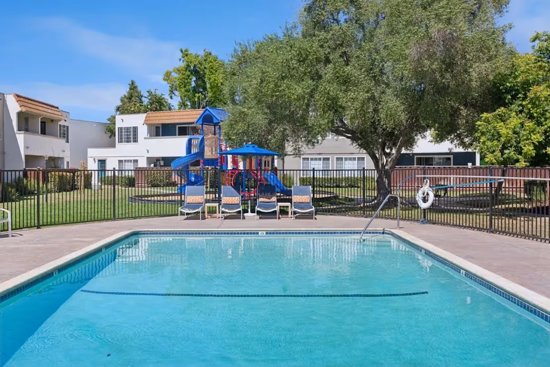 Swimming pool with lounge chairs