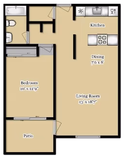 1x1 floor plan layout