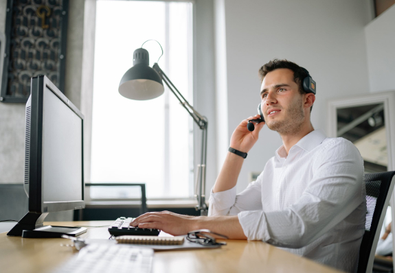 Men calling with his headphones