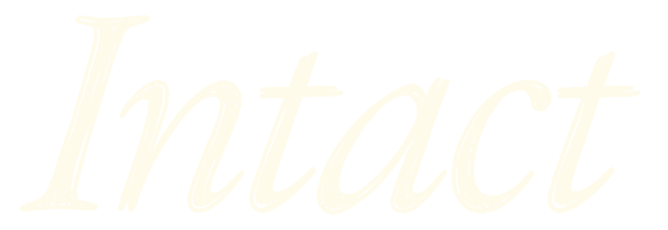 The word 'Intact' written in a large, cursive font with a beige color on a transparent background.
